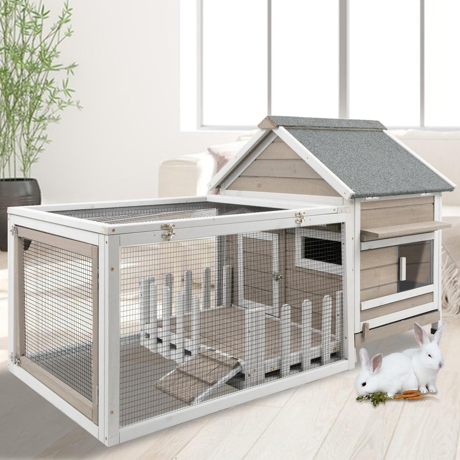 Rabbit Hutch Indoor, Chicken Coop Outdoor with 3 Removable