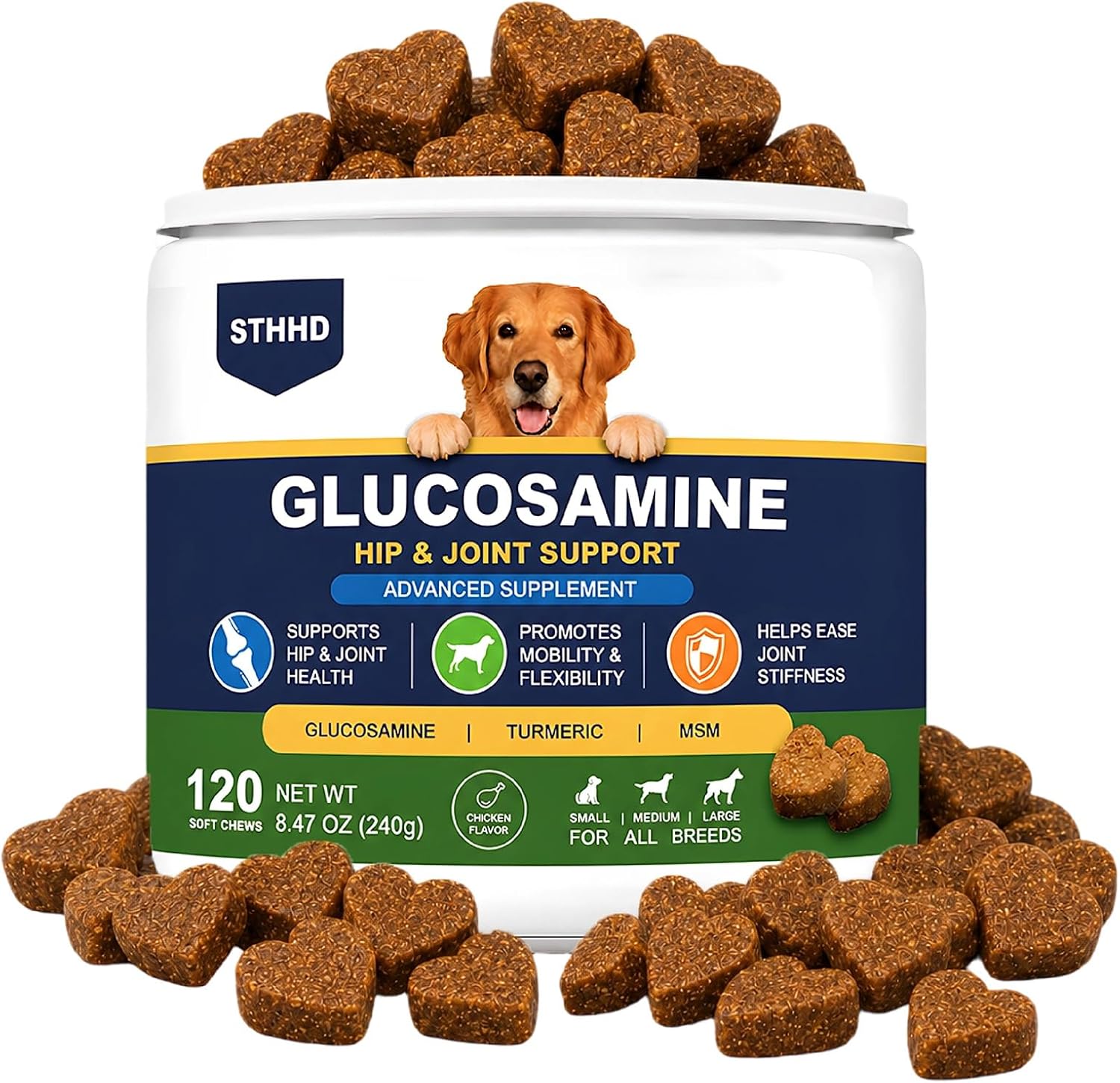 Glucosamine for Dogs – Dog Joint Chews with Glucosamine chondroitin msm & Turmeric. Canine Joint Support to Maintain Healthy Active hips. Chewable Natural Treats for Daily Care, 120 Count 2g