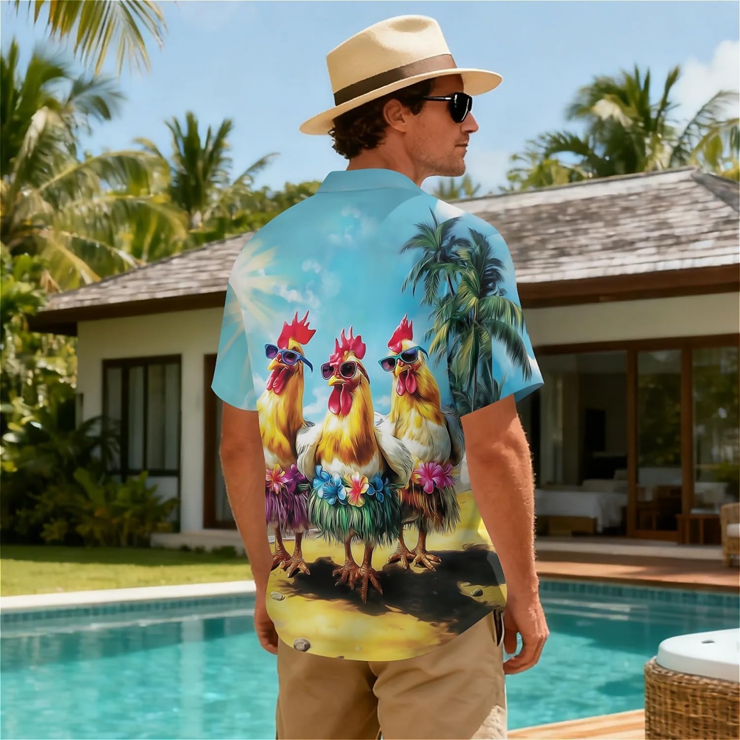 Blue Coconut Tree Men's Hawaiian Shirt 3D Graphic Button Down Short Sleeve Tropical Holiday Beach Aloha Shirts