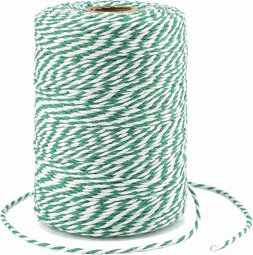 Miniatura 5 de G2PLUS Cuerda de Navidad, cuerda de envoltura de regalos, cuerda blanca y verde de 0.079 in, cuerda de algodón natural de 656 pies para embalaje de