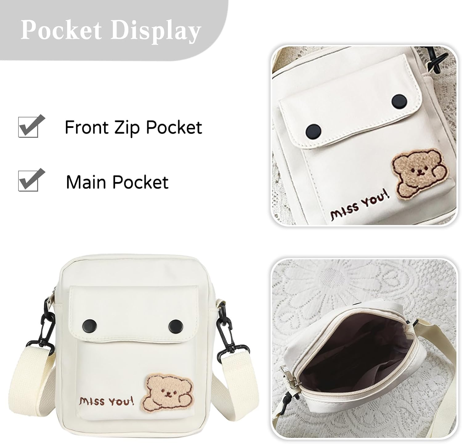 PORRASSO Crossbody Bag Cute Little Bear Shoulder Bag Nylon Messenger Bag Women Satchel for Travel Daily Use Blue