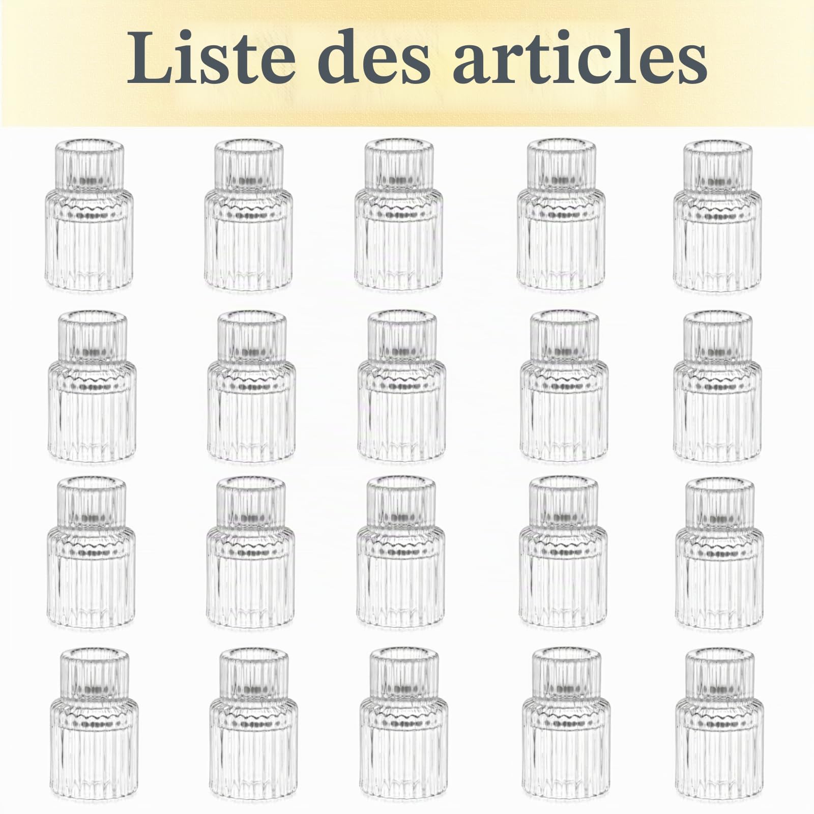 Hewory 20pcs Bougeoirs en Verre Côtelés Modernes pour Bougies de Chandelier
