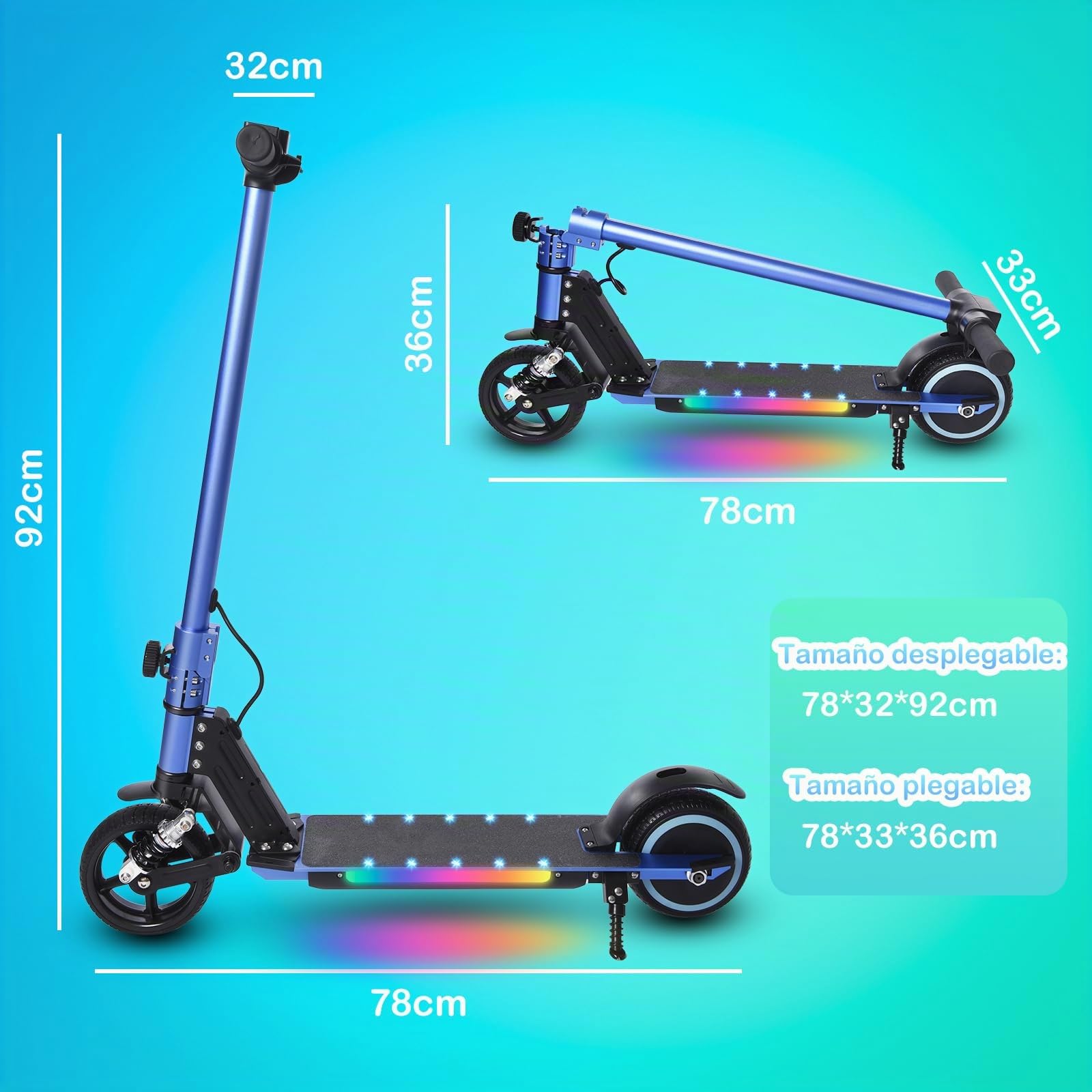 Patinete Eléctrico para niños,Plegable Niños 6 a 12años,Patinete Electrico Niño Pantalla LED,Patinetes Electricos Alcance de 5-8 KM,Patinete Luces LED Coloridas,Regalo para Niños (Azul) (S5)