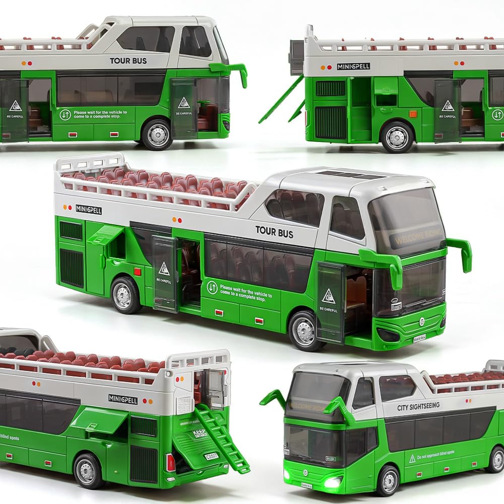 Autobús urbano de juguete con luces y sonidos para niños y niñas, juguete realista de autobús de dos pisos, gran regalo para niños y niñas a partir de 3 años (verde) 3