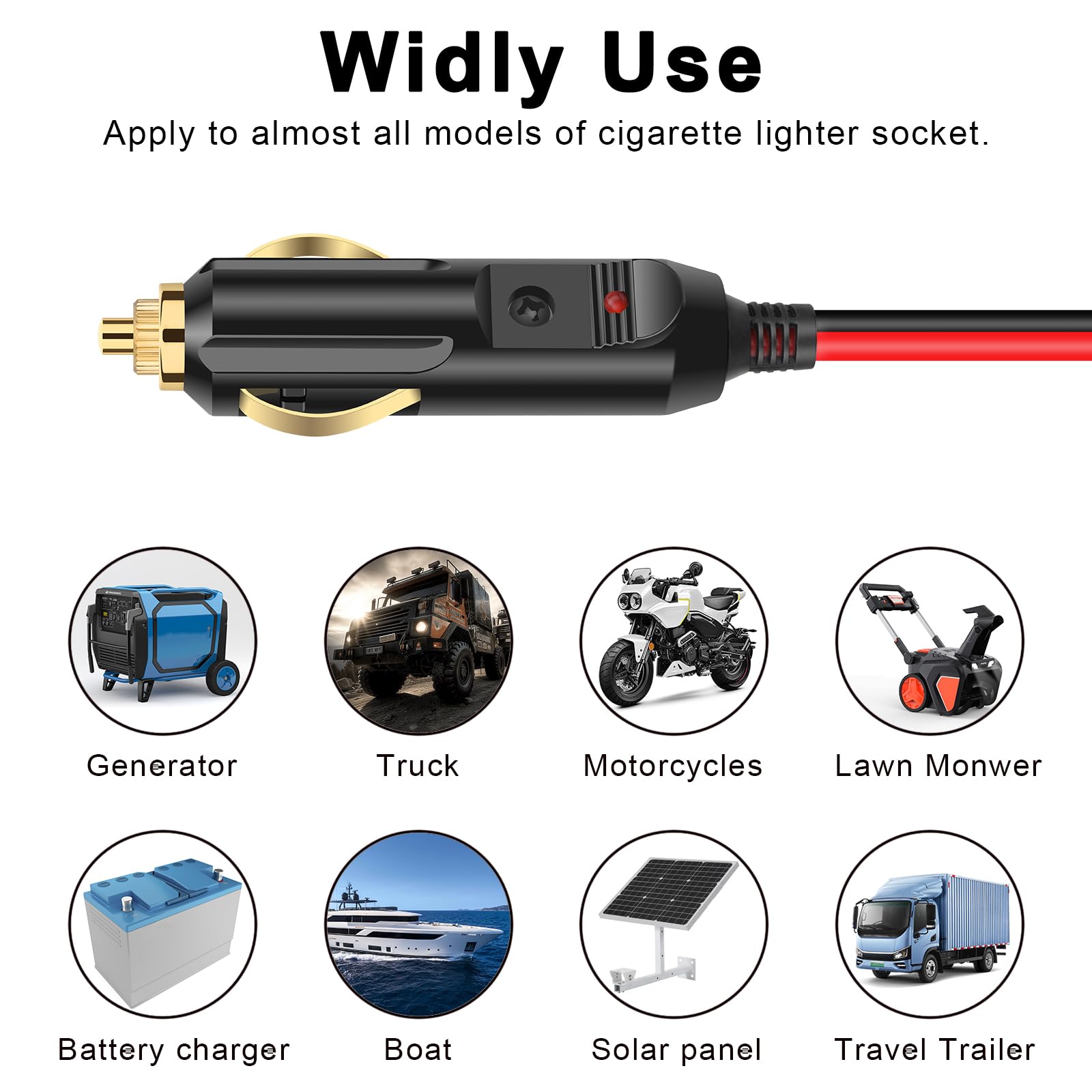 Adapter do gniazda zapalniczki samochodowej z kablem 12 V 24 V z zaciskami z oczkami 2 m