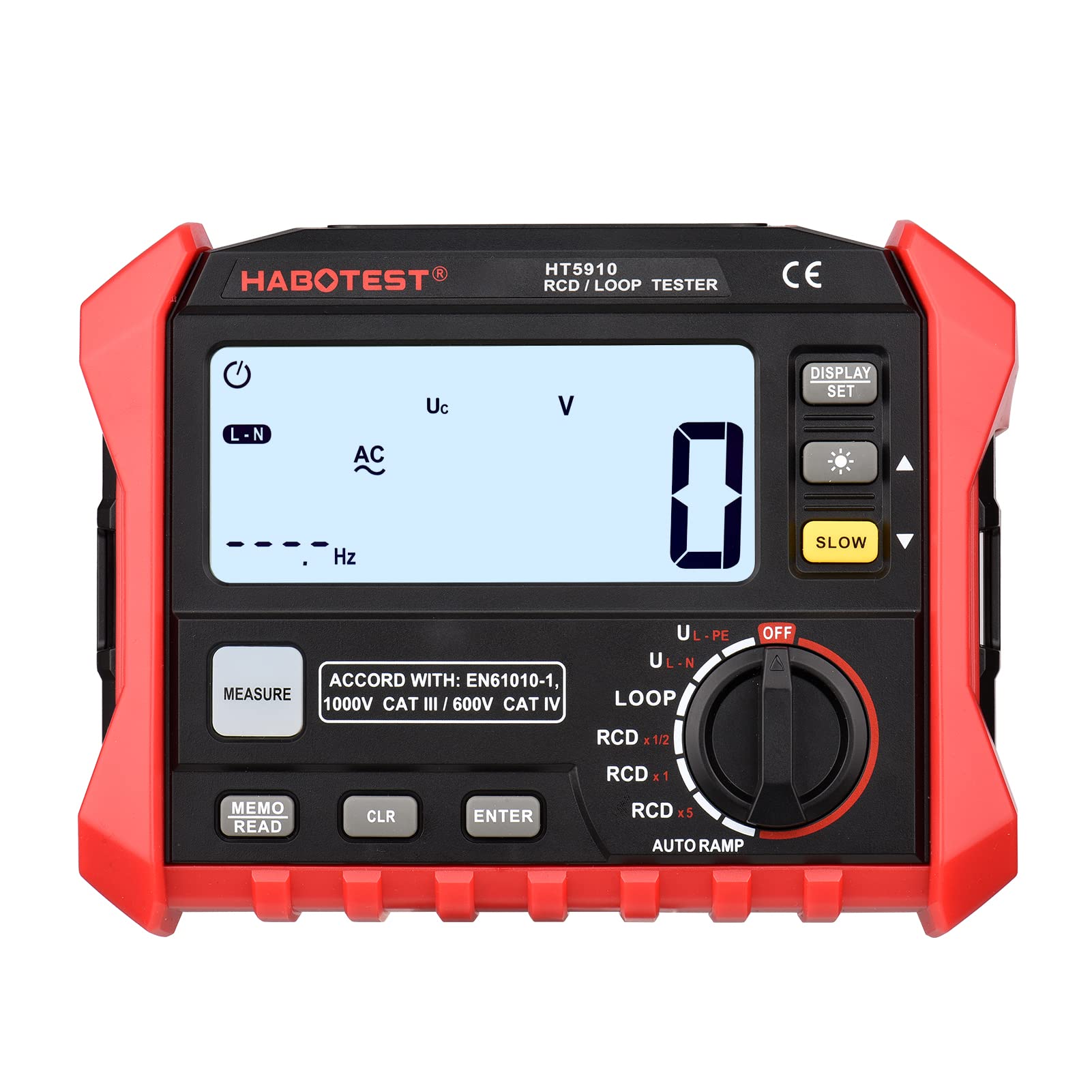 HEIYE HT5910 4.7-inch LCD Digital Resistance Meter Leakage Switch Tester RCD/Loop Tester 1000 Data Storage Megohmmeter Voltmeter with Backlight