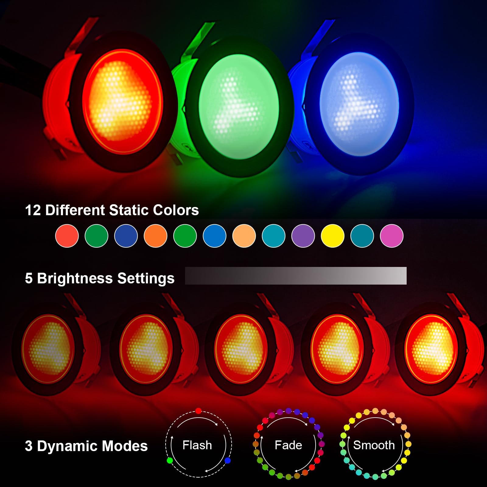 Terrassen Einbaustrahler Aussen, 12V Ø42mm LED Bodeneinbaustrahler mit Timer, IP67 wasserdicht Terrassen Einbaustrahler für Außen-12er Set RGB+warmweiß, Terassenbeleuchtungen Garten Spot