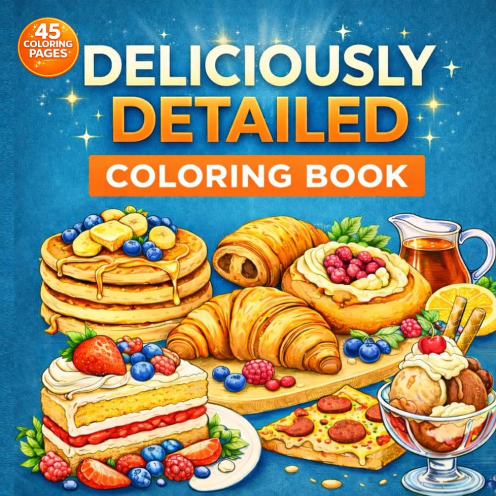 Deliciously Detailed Food Coloring Book: A Food Lover Coloring Book Featuring Mouthwatering Foods, Desserts, Sweet Treats, Fresh Fruits, Fresh Vegetables, Dinners, Junk Food and Snacks