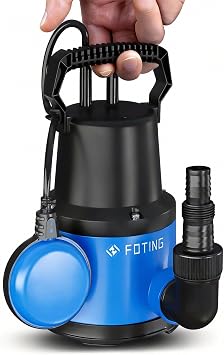 FOTING Submersible Pump 400 W 8000 l/h Maximum Head 8 m Maximum Immersion Depth 7 m Adjustable Float Switch Thermal Protection for Pool and Cellar
