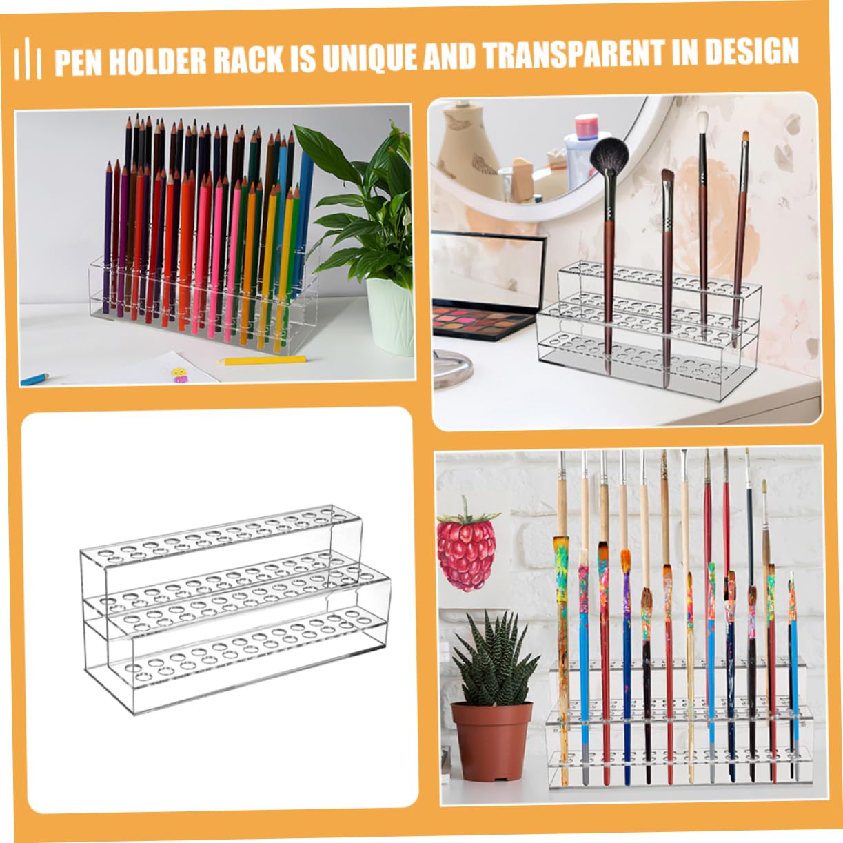 NUOBESTY 2pezzi Portapenne in Plastica Trasparente Da Organizer Da Scrivania Espositore Per Penne e Matite Portapenne Multiforo Per Nail Art e Piccoli Oggetti