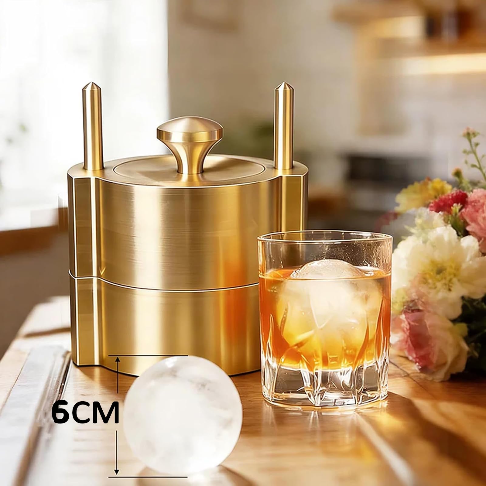 Kit de prensa de bolas de hielo, moldes de esfera de latón resistentes para whisky y cócteles, compresión rápida para esferas de hielo de 5,5 a 6,5 cm, perfecto para bares y fiestas en casa