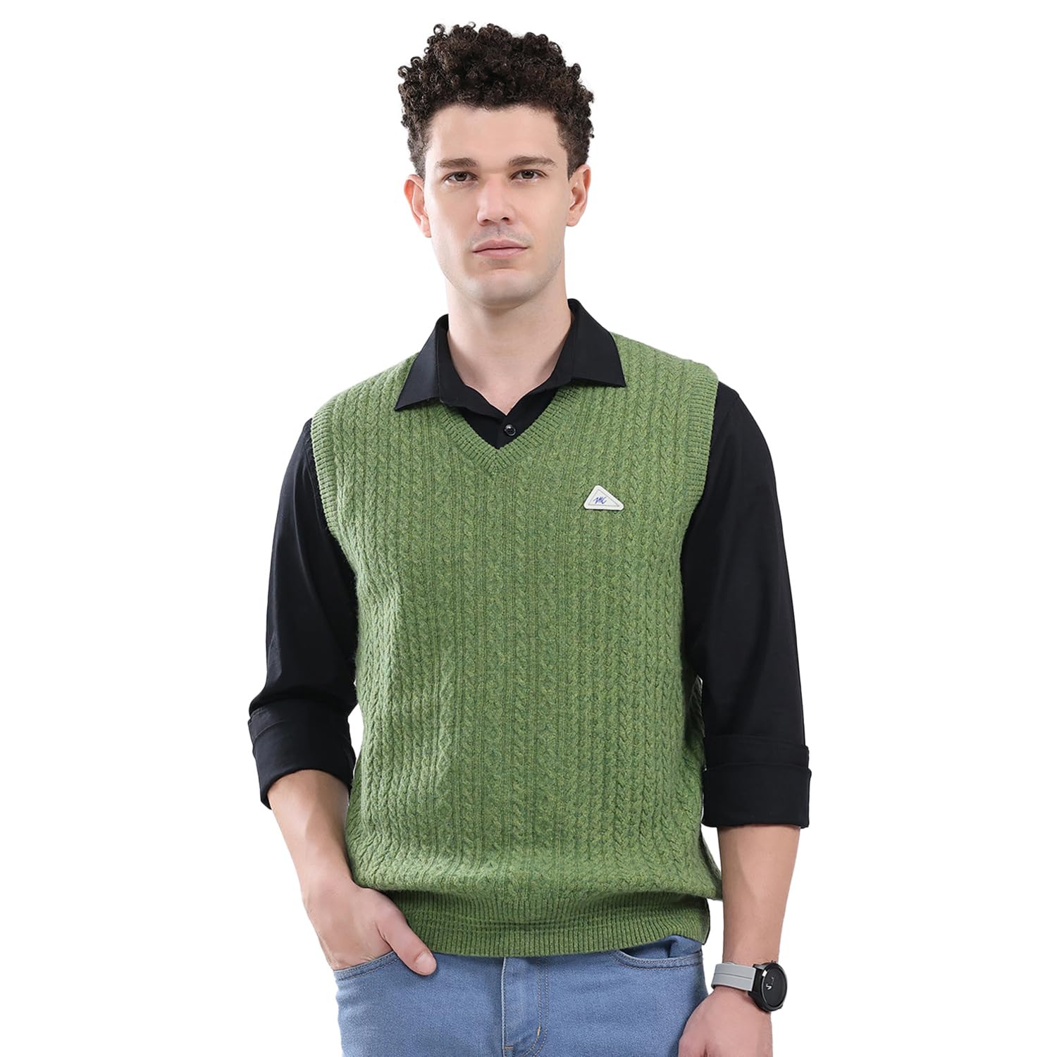 Men's Regular Fit Pullover | Self Design Pattern | Pull On Closure with Sleeveless V Neck Winter Pullover for Men's