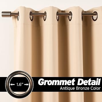 Best Home Fashion Blackout Curtain 2 Panels - Premium Thermal Insulated Window Treatment Blackout Drapes for Bedroom - Antique Bronze Grommet Top - 52 W x 54 L - Beige