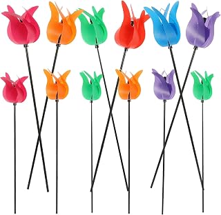 12 Piezas Molinos de Viento Forma de Tulipán Decoración Jardín Fiesta Exterior Interior Juguetes Educativos para Colores Aleatorios Color Aleatorio