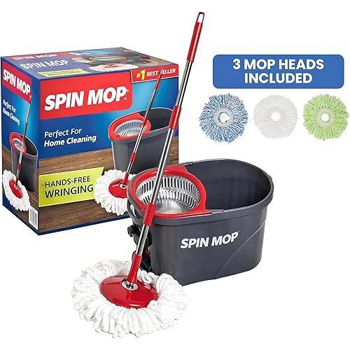 SIMPLI-MAGIC 79349 Spin Mop Cleaning System with 3 Microfiber Mop