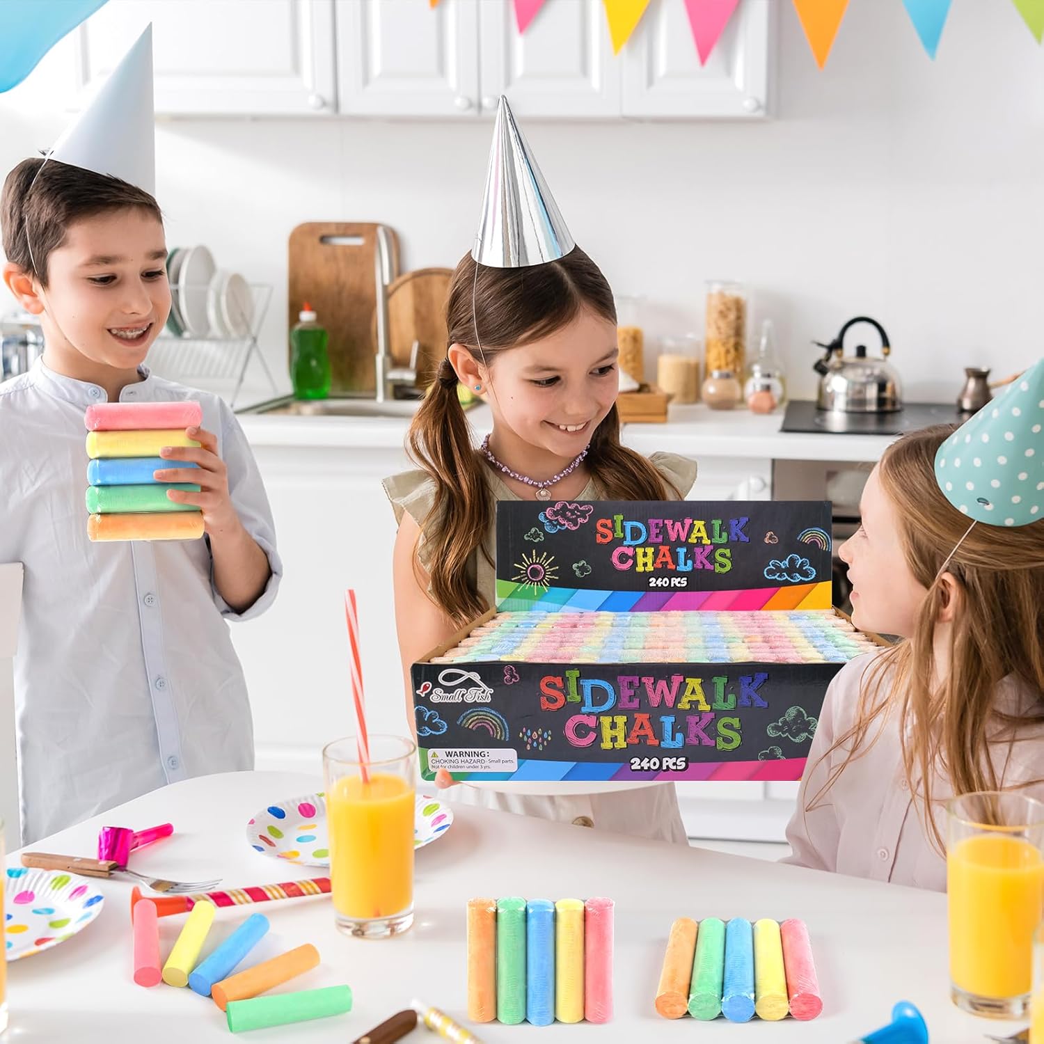 240PCS Washable Sidewalk Chalks Kids: 48 Packs in 5 Colors Sidewalk Chalk, Jumbo Chalk Set, Non-Toxic Dustless Colored Giant Box Chalkboard Chalk for Toddlers Outdoor Art, Classroom, Party Favors