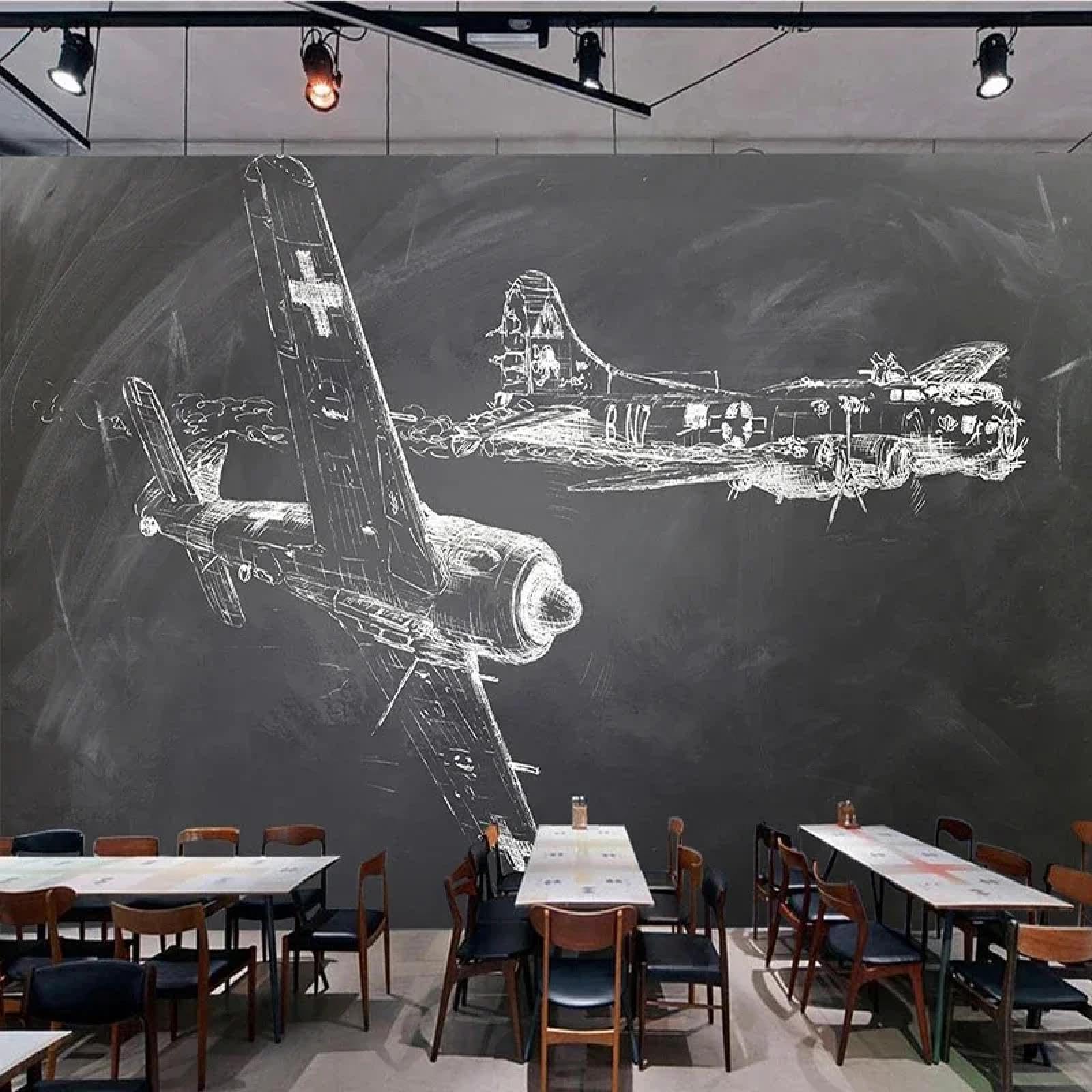 Papier peint 3D avion classique noir et blanc autocollant mural salon