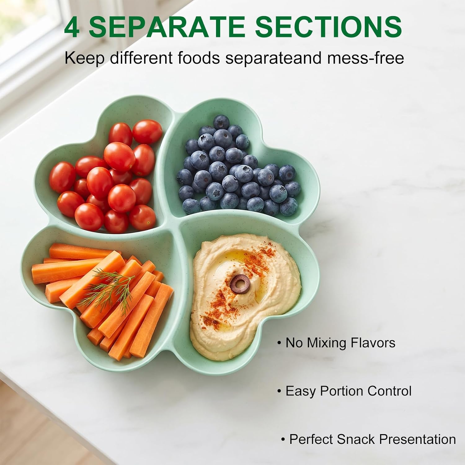 Wheat Straw Divided Serving Trays, 11.4 Inch 4 Compartment Serving Platters