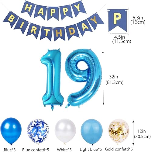 Miniatura 14 de Decoraciones de cumpleaños número 10, color azul para niños y niñas, pancarta de feliz cumpleaños número 10, globos de papel de aluminio de látex