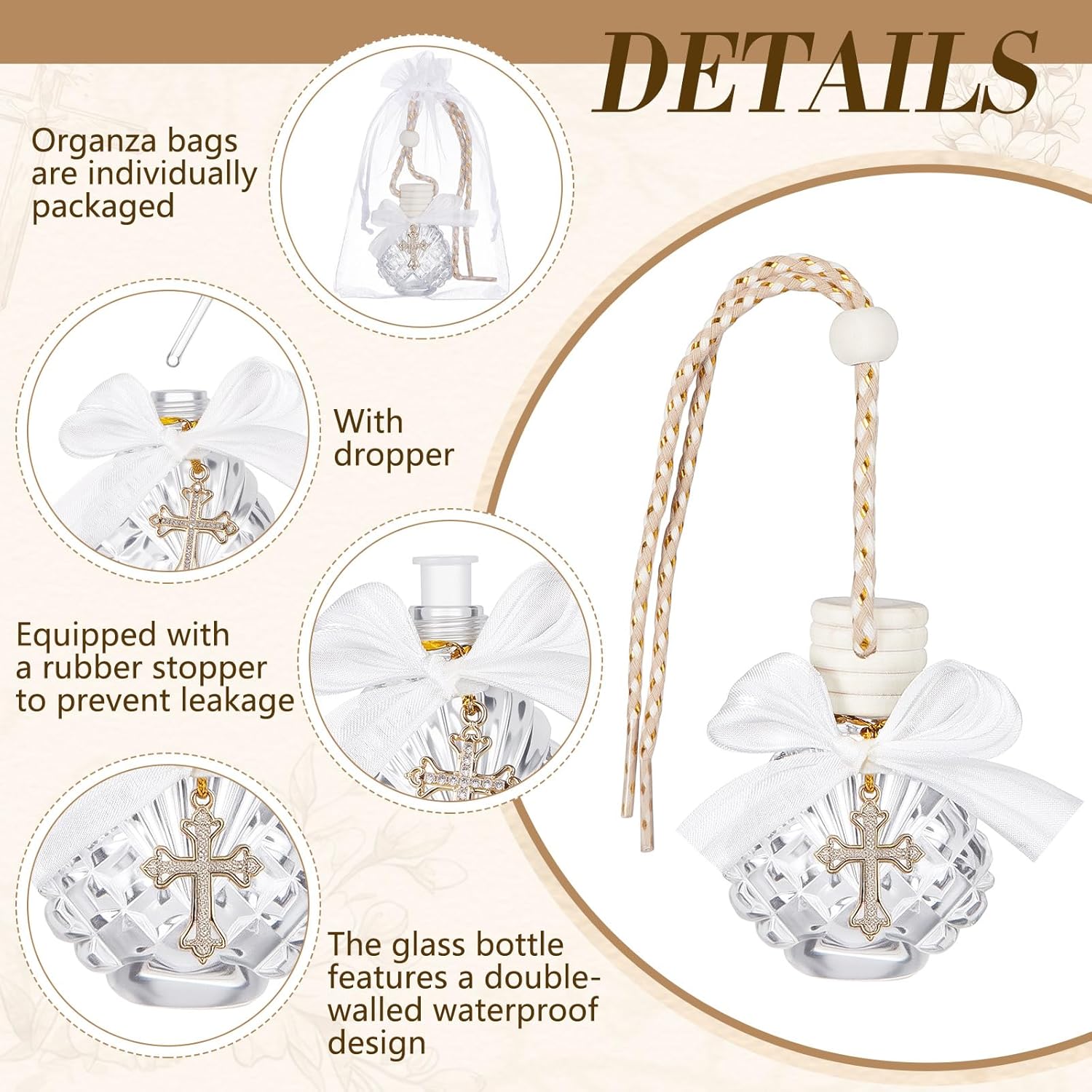 Chunful 20 Set Holy Water Bottles Baptism Party Favor with Cross Plastic Drip Tube Cork Stopper String and Bags for Christian Church Baptism First Communion Jerusalem Wedding