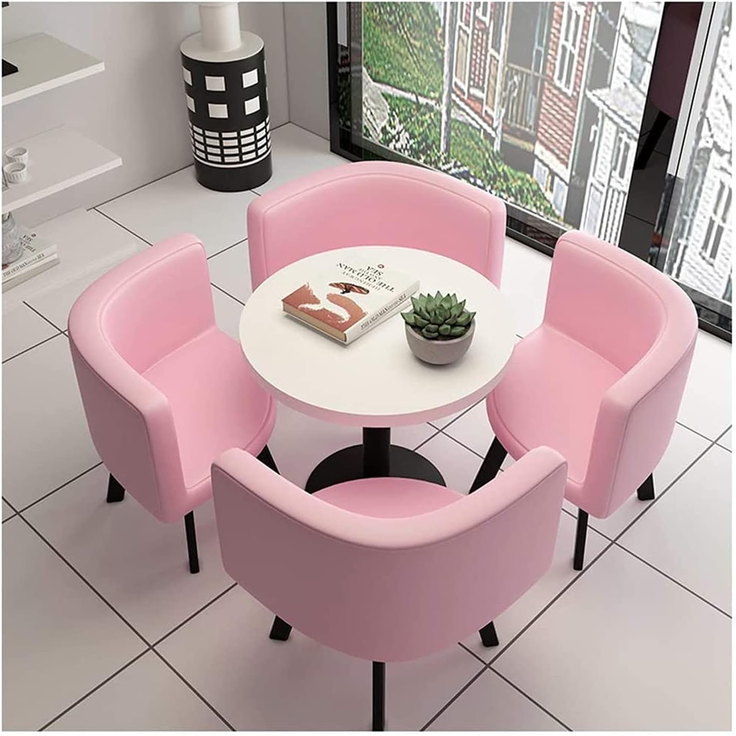 Conference Reception Room Coffee Table with Chair Coffee Shop Tables and Chairs Office Negotiation Table and Chair Set 1 Table and 4 Chairs PU Leather Chair Sim,Red-One Size