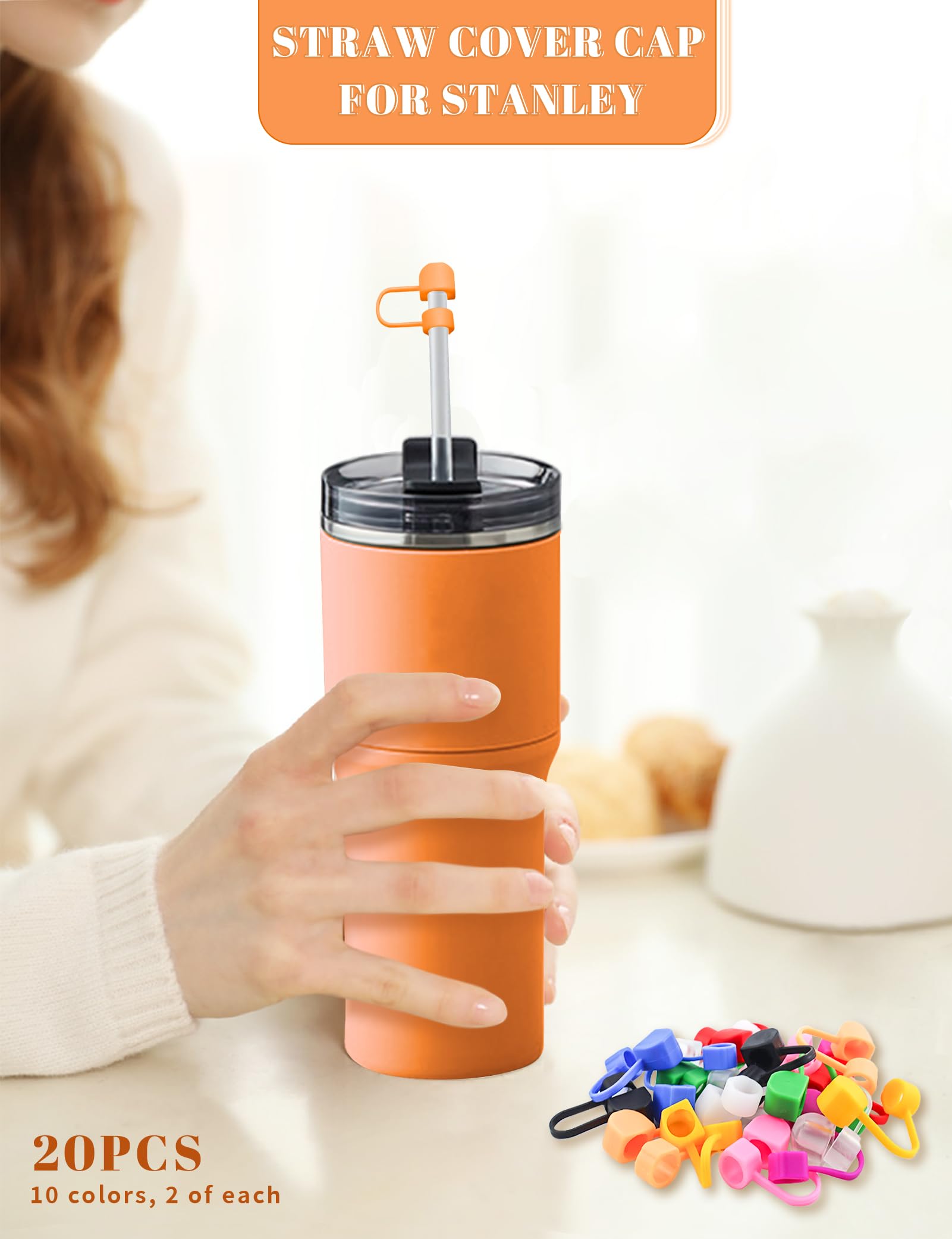 YETOOME 20Pcs Modern Straw Cover Cap for Stanley, Cute Silicone Colorful Straw Toppers Reusable Covers for 10mm Tumbler Straws