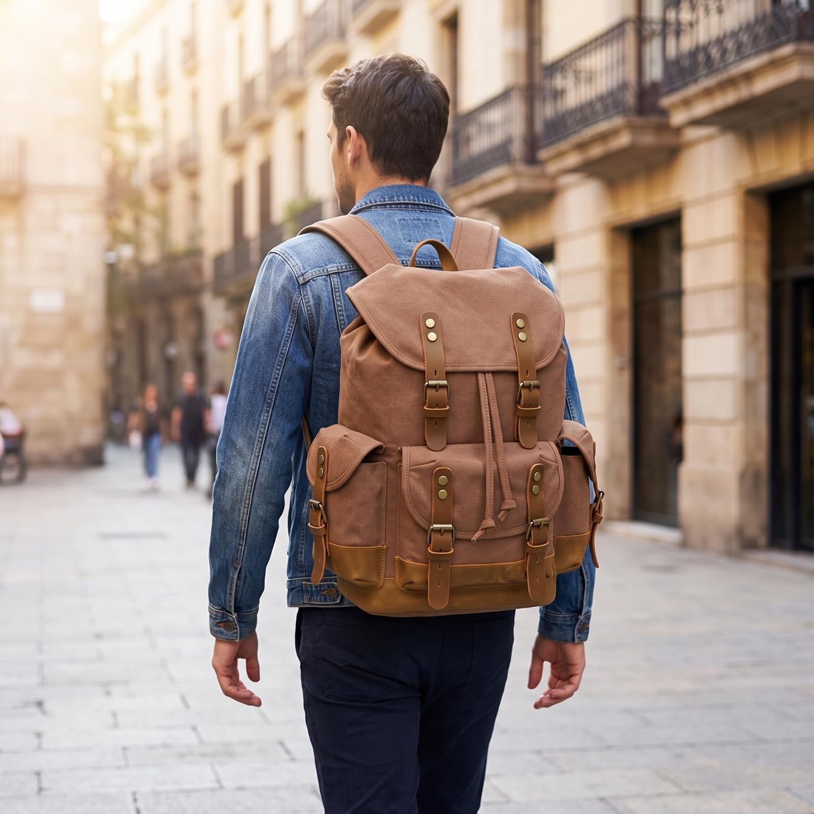 Zaino in Tela Vintage Zaino con Tasche Esterne Robusto Borsa per il Tempo Libero Libero, Array, Grigio