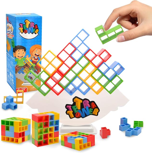 JOYUE Tetra Tower Balance Game, 32 Szt Gra Tetris Balance Tower Game, Gra Tetris, Gra Układana w Stos, Gra Balansowa dla Dzieci, Zabawka Montessori Prezent dla Chłopców i Dziewczynek