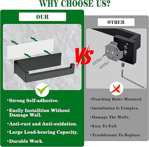 Miniatura 7 de Alise Soporte de papel higiénico adhesivo para papel higiénico para baño, soporte para rollo de papel higiénico autoadhesivo, acero inoxidable