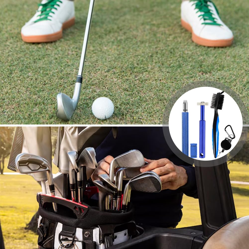 3 Piezas Herramientas de Limpieza de Golf Cepillo para Palos de Golf con Mosquetón Retráctil Afilador de Ranura para Golf Limpiador de Cepillos de Palos para Palos de Golf Fácil de Usar