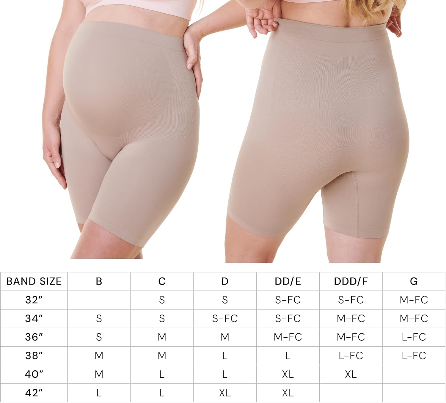 Bravado Designs Anti-Chafe Maternity Shorts for Women, Seamless Stretch, Over-the-Bump High Rise, 7 in Inseam, Smoothing Support, Sand, Medium