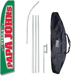 "PAPA John's Pizza" 12-Foot Swooper Feather Flag and Case Complete Set...Includes 12-Foot Flag, 15-Foot Pole, Ground Spike, and Carrying/Storage Case