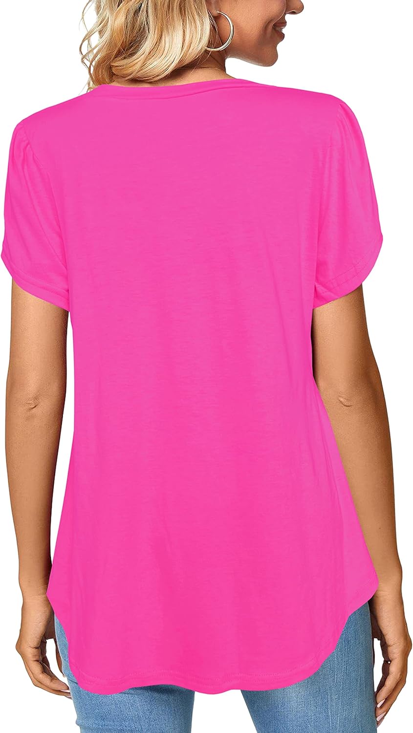 Afibi Womens Summer Crew Neck Loose Dressy Shirts Petal Short Sleeve Tunic Tops - Image 4