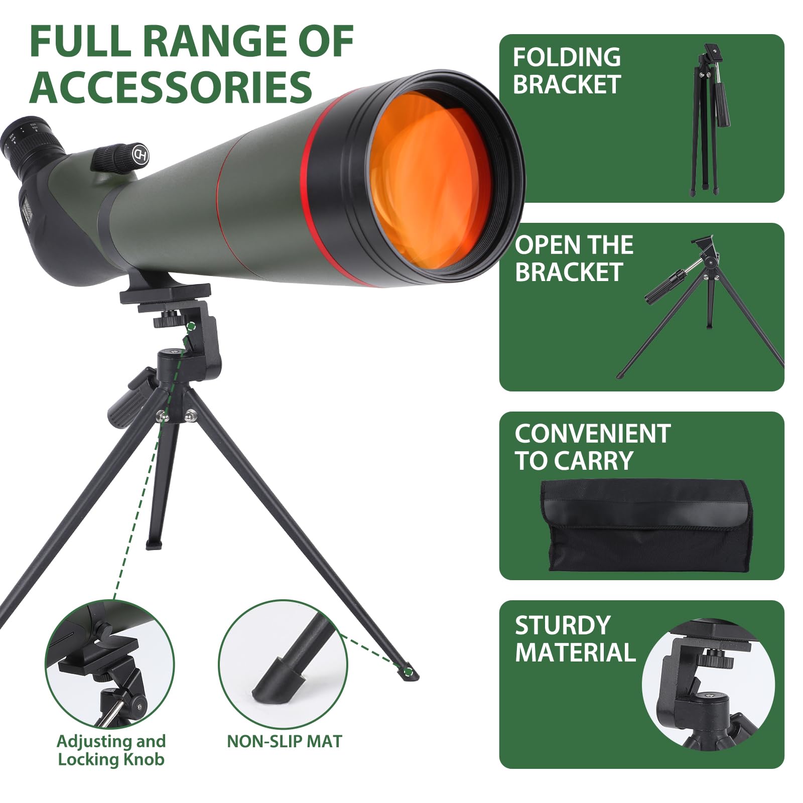 25-75 x 100 HD strzelanka sportowa z adapterem statywu i smartfona, Zoom Bak4 Prism FMC Lens 45-stopniowy teleskop do obserwacji ptaków, dzikiej przyrody, polowania, obserwacji dzikich zwierząt (100 g