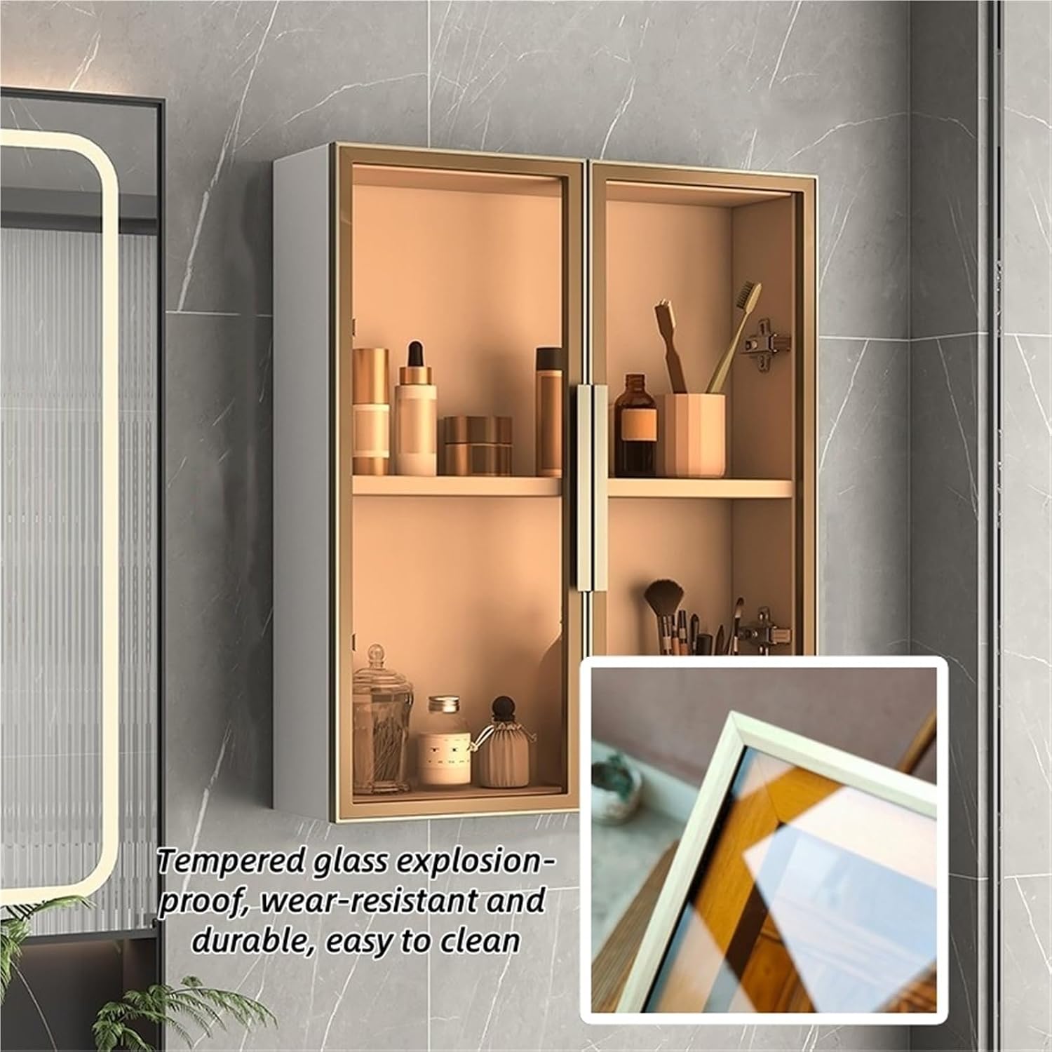 Wall-Mounted Bathroom Cabinet with Tempered Glass Door - Over-The-Toilet Storage Organizer & Kitchen Sideboard Cupboard - Space Saver (Gray, 60x14x75cm)