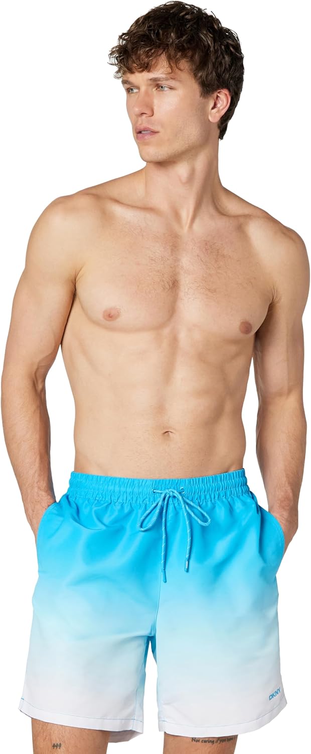 DKNY Men's Lightweight Quick Dry Volley UPF 40+ Protection Swim Trunk