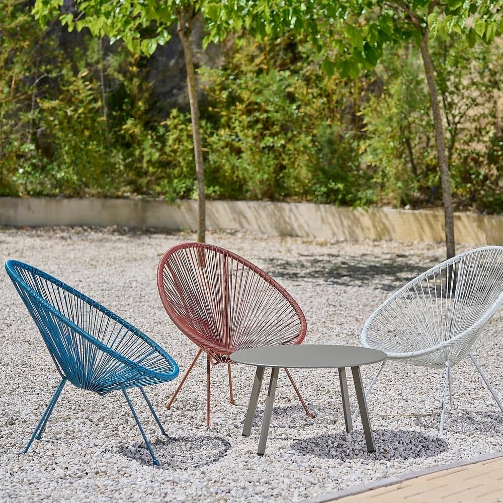 LOLAhome Pack 2 Sillones de jardín Acapulco Blanco Roto| Cuerdas de Rattan PE y Acero | 72x77x84 cm | con Topes de Goma, Resistente hasta 120kg | para Interior y Exterior, Jardín, Terraza | Acapulco