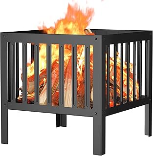 16-Inch Square Steel Grating Fire Pit in Black - Portable and Durable,Perfect for Backyard, Camping, and Bonfire Gathering Outdoor