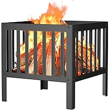 16-Inch Square Steel Grating Fire Pit in Black - Portable and Durable,Perfect for Backyard, Camping, and Bonfire Gathering Outdoor
