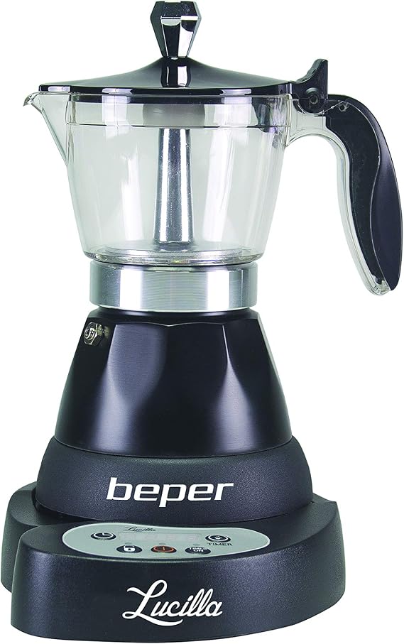 Beper - Lucilla Cafetera Eléctrica de Aluminio Programable de 3 Tazas (100  ml), Temporizador, Café Caliente durante 30 minutos, Programable hasta 24  h, Negro : Amazon.es: Hogar y cocina