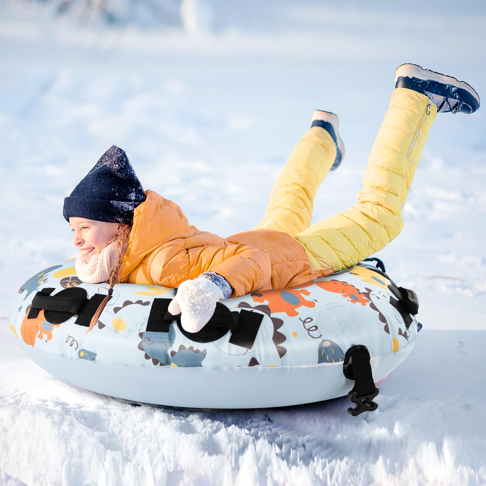 SOARS Tube à Neige Gonflable, Luge Gonflable 132 CM en Polyester Oxford, avec Poignées Stables et Pompe à Pneu, Anti-Rayures, Résistant au Gel Jusqu’à -25 ℃, Snow Tube pour Enfants et Adultes