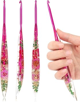Coopay Crochet Hooks, 4.5mm Crochet Hook Ergonomic, See-Through Resin Handle with Flowers Inside, Pretty & Pleasant, Ideal for Crocheting Blankets, Dolls, Shawls, Hats, Scarves 7-4.5mm