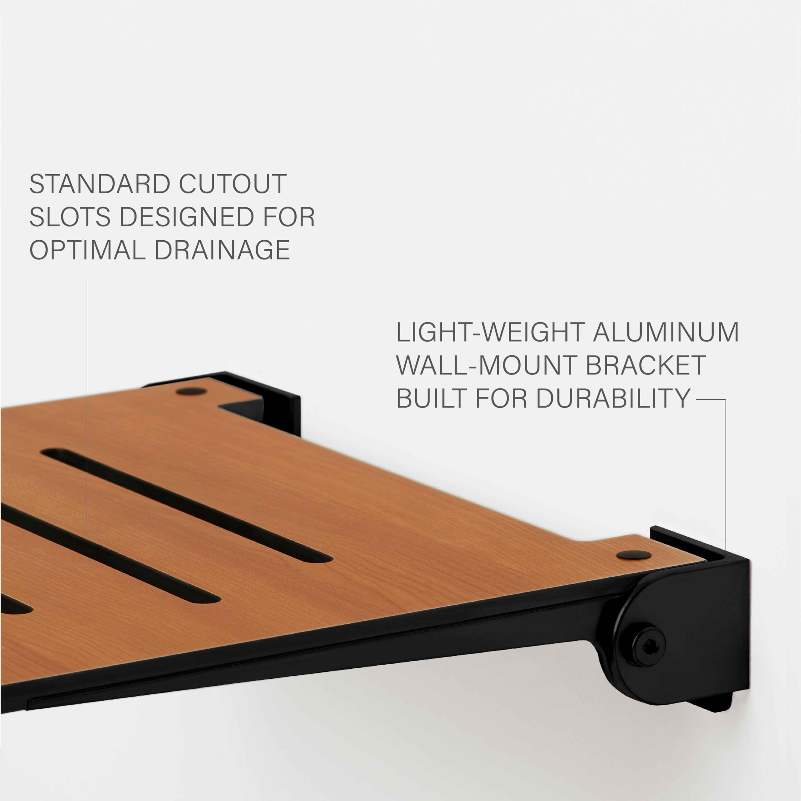 Seachrome Slimline - Ducha Plegable para Montar en la Pared, Asiento de Teca con Marco Negro Mate