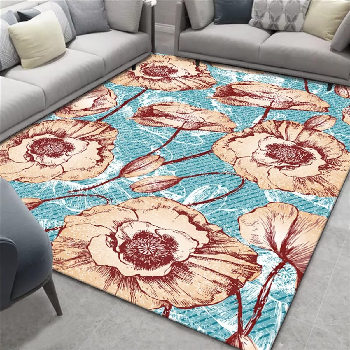 Grand tapis chambre 200X260CM floral pour protéger le sol du bureau et salon