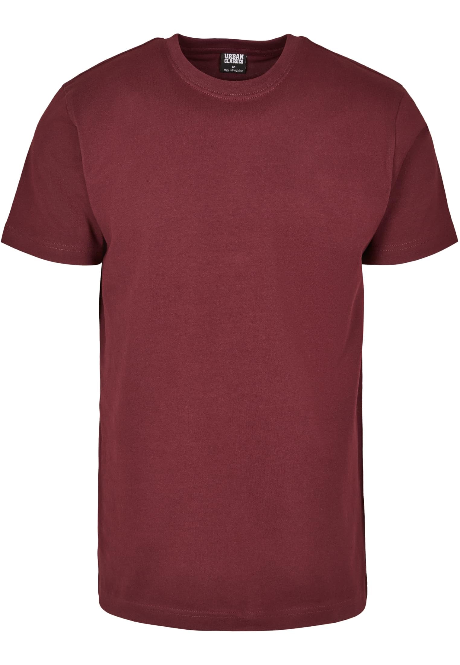URBAN CLASSICS Stretch T-Shirt with Round Neckline, Basic Tee with Figure-Hugging Cut, Short-Sleeve Elastic Men's T-Shirt, Regular Fit, 100% Jersey Cotton, Colour: Redwine, Size: S
