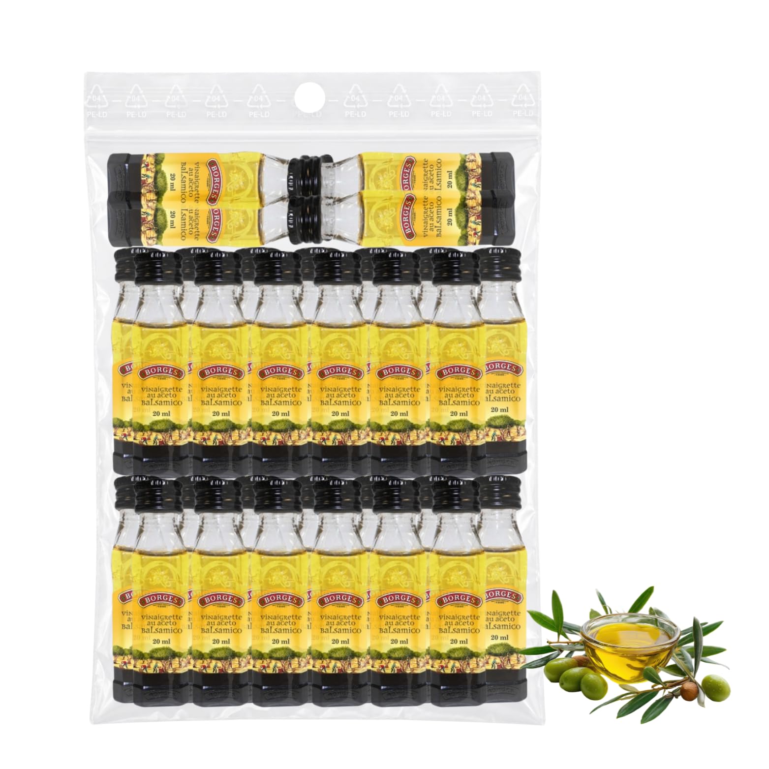 BORGES | 30 Mignonettes de vinaigrette au vinaigre balsamique | Portions Individuelles de 20 ml refermables et pratique à emporter