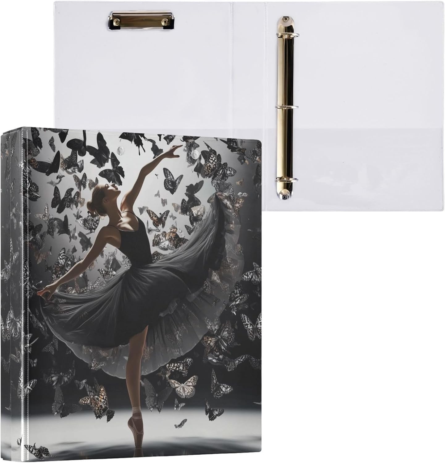 3 Ring Binder Ballerina Black Dress File Folder 1.5 Inch Ring Holds 200 Sheets File Storage for Women Men School Office Supplie 1 Pack