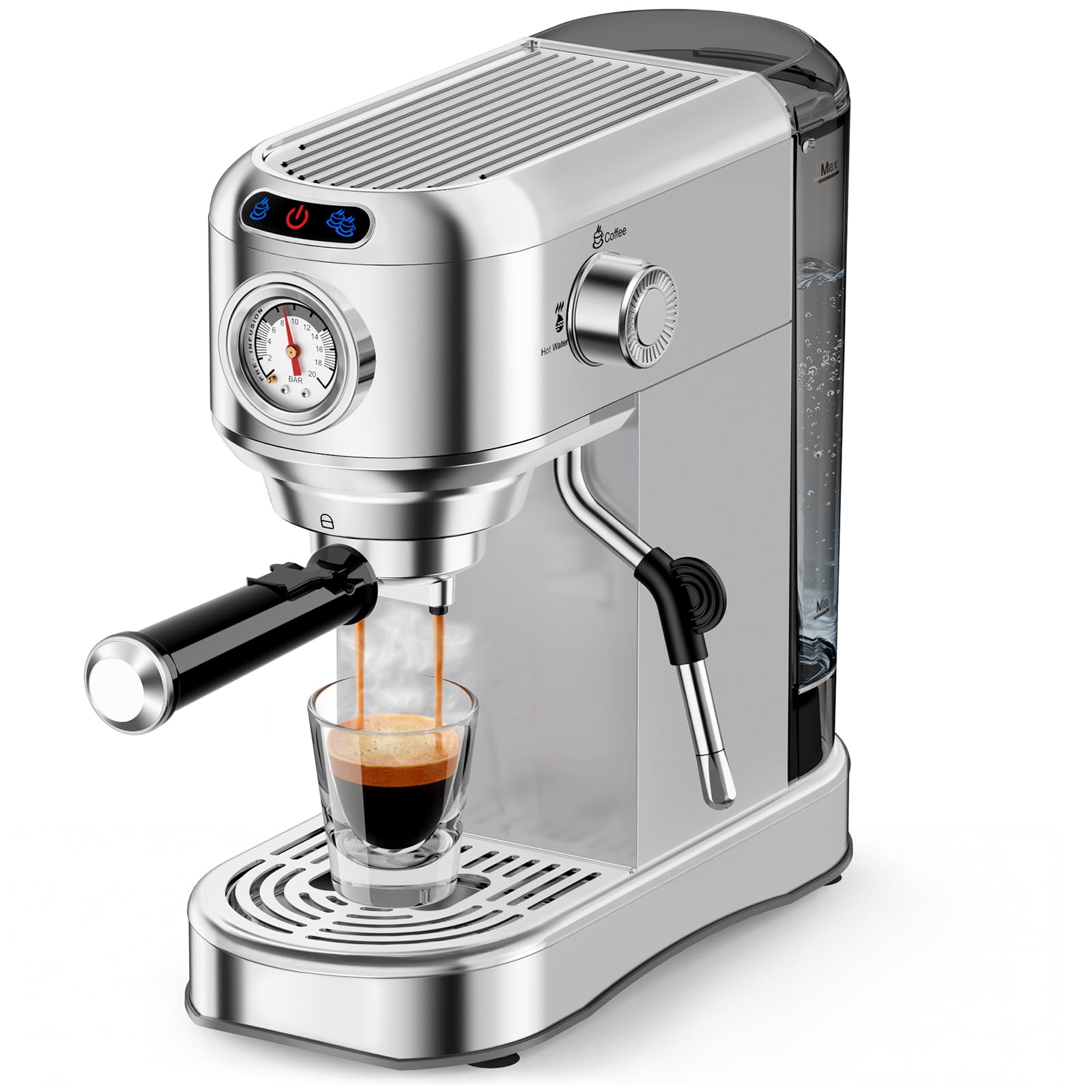 Photo 1 of Espresso Machine 20 Bar, Compact Espresso Coffee Machine with Milk Frother, Stainless Steel Coffee Maker with 34oz Removable Water Tank, Cappuccino Machine for Home, Office, Fathers Day Dad Gifts