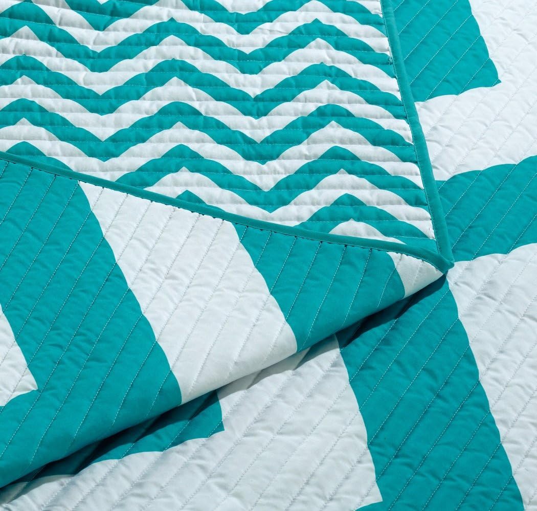 Chezmoi Collection 4-Piece Chevron Zig Zag Patterns Sheet Set (Full, Teal)
