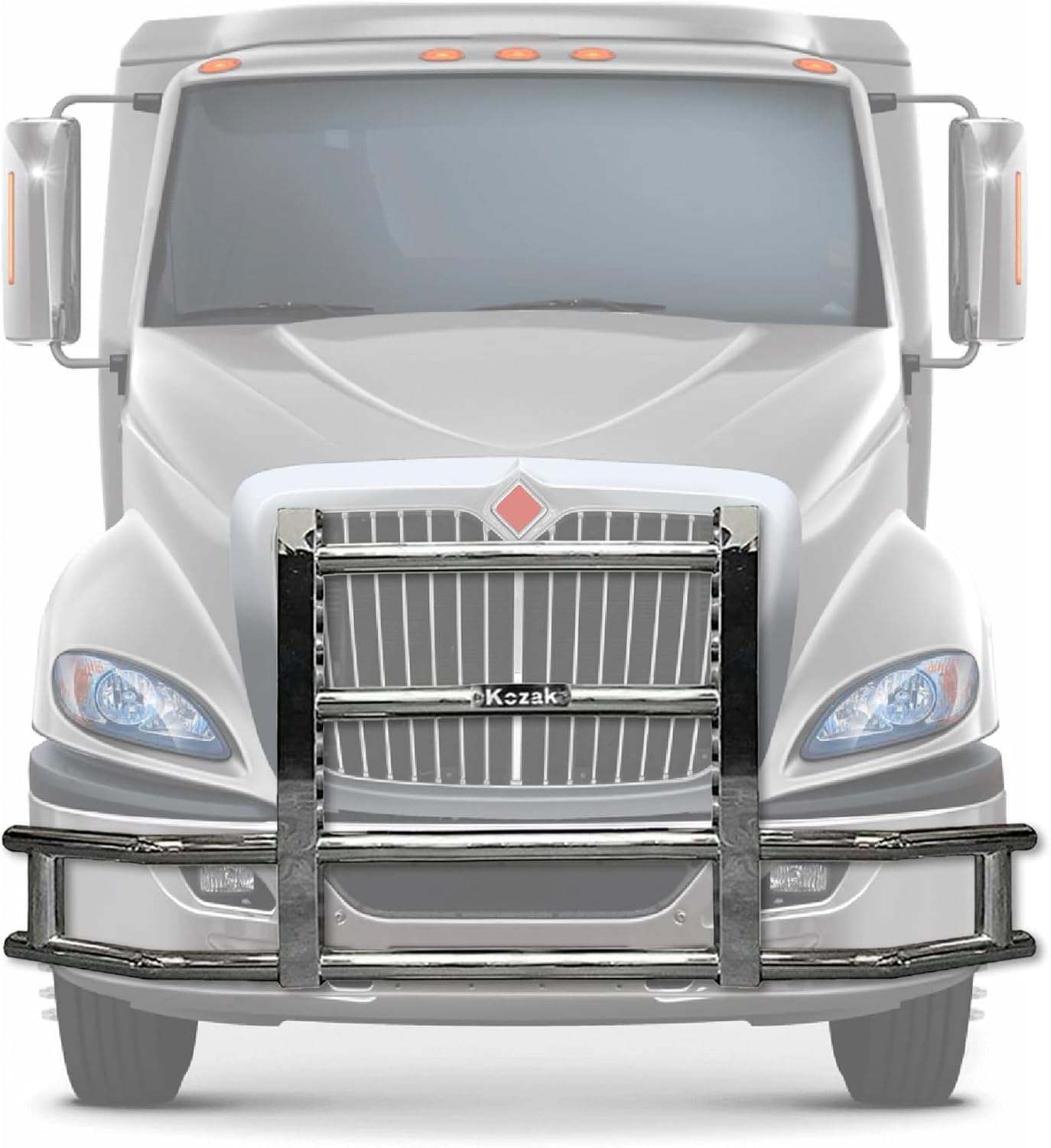 KOZAK Compatible with International Prostar Full Front Bumper Guard PLUS 22 inch LED Bar, Logo, 2x 22 Windshield Wipers, License Plate Holder and Frame, Brackets and KOZAK Vest